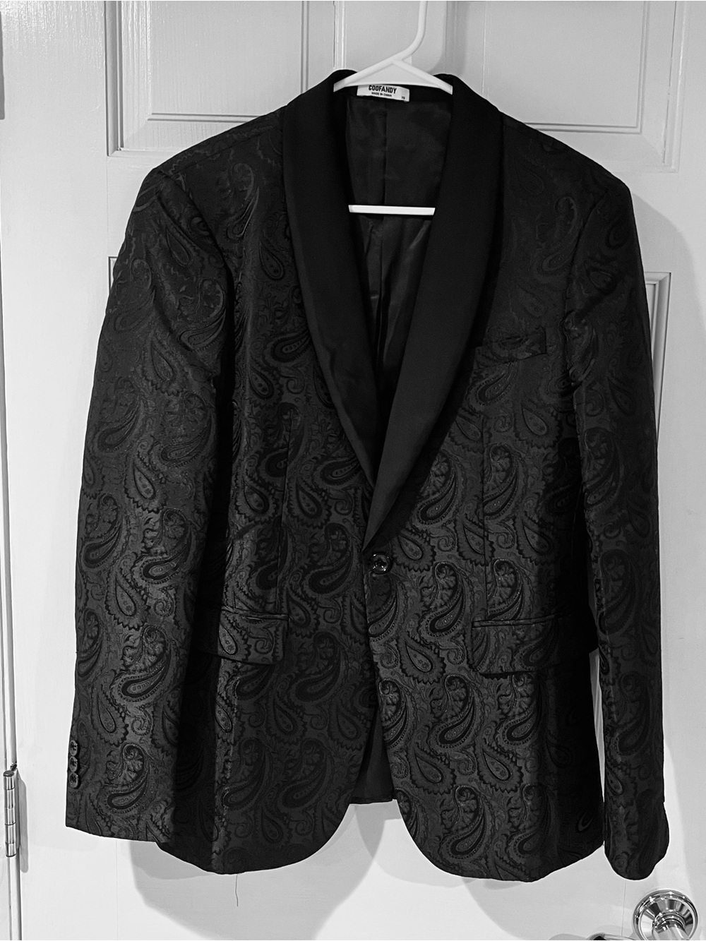 Paisley Jacquard Shawl Collar Tuxedo Blazer - Black